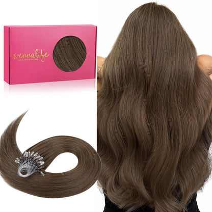 Remy Echthaar Microring Extensions – Hell Aschbraun 50cm