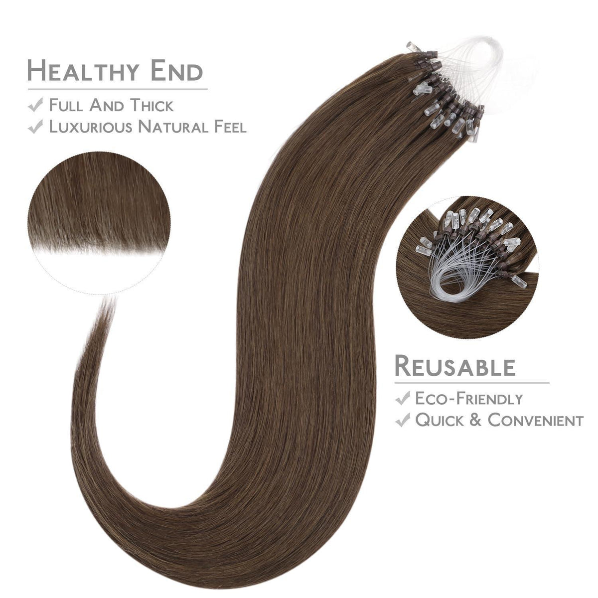 Remy Echthaar Microring Extensions – Hell Aschbraun 50cm