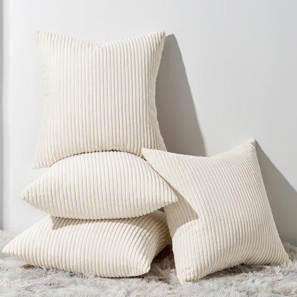 Velvet Decorative Cushion Covers 4-Piece Set 50x50cm Corduroy Cream
