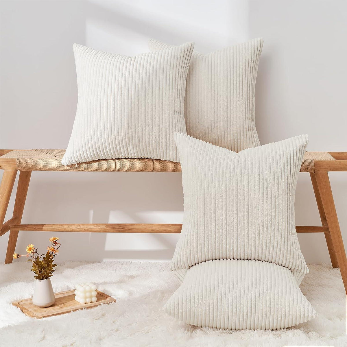 Kissenbezug Set Samt 50x50 cm Kordsamt in Creme 4er Pack