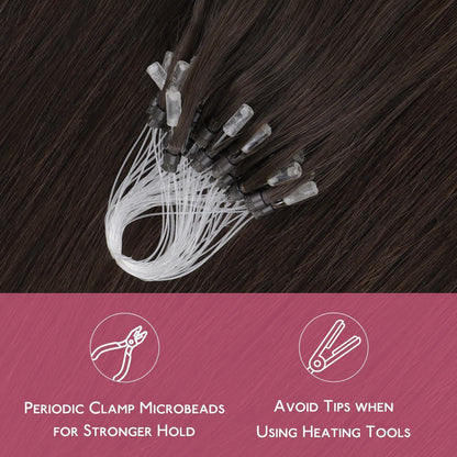 Remy Echthaar Microring Extensions Dunkelbraun 50cm