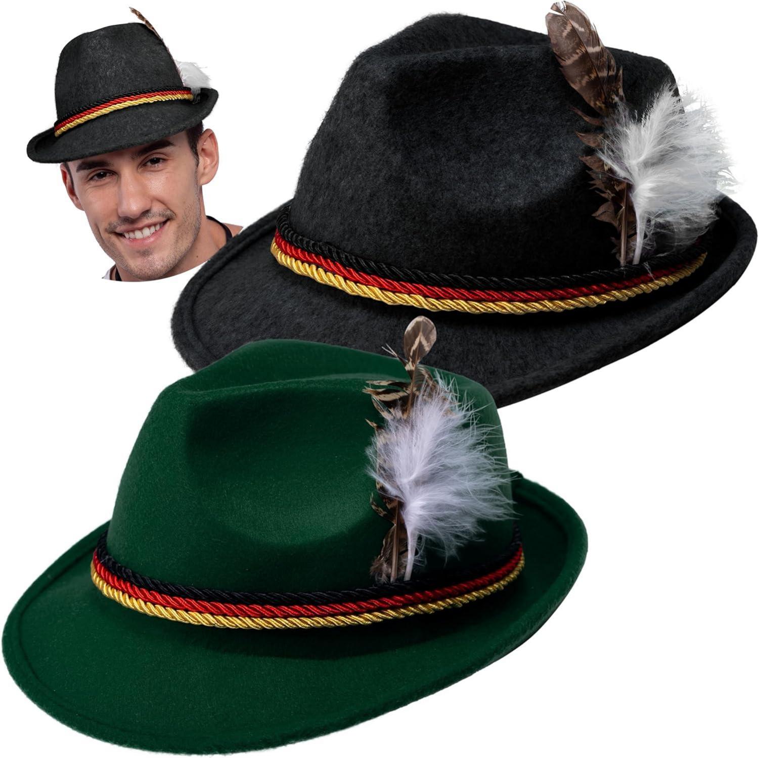 Retro German Alpine Hats with Feather for Adults Halloween Costume