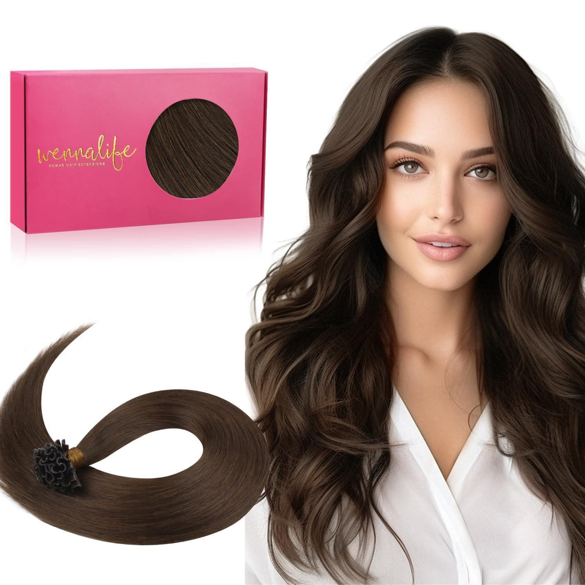 Echthaar Extensions U-Tip Schokoladenbraun 55cm