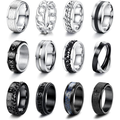 Edelstahl Herren Ringe Schwarz Silber Fidget Spinner Vintage
