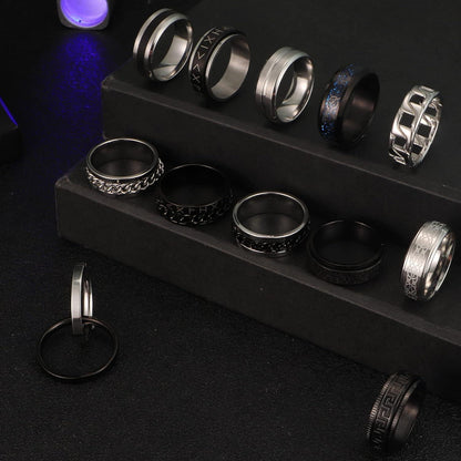 Edelstahl Herren Ringe Schwarz Silber Fidget Spinner Vintage