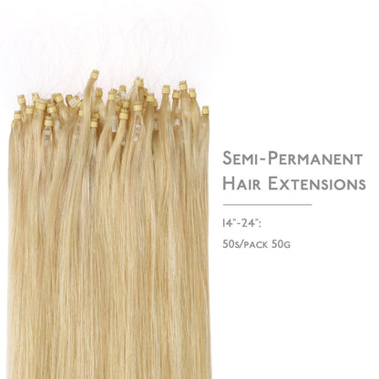 Echthaar Microring Extensions Hellblond Highlights 50cm