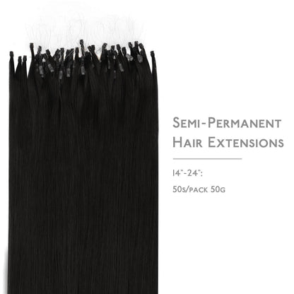 Echthaar Microring Extensions Schwarz 50cm