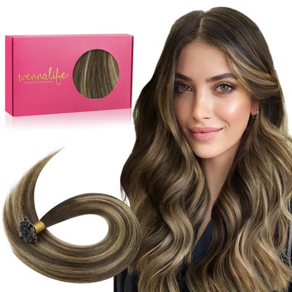 Echthaar Extensions U-Tip Bonding 60cm Schoko-Karamell