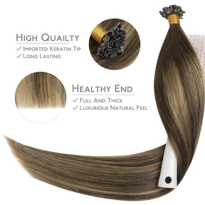 Echthaar Extensions U-Tip Bonding 60cm Schoko-Karamell