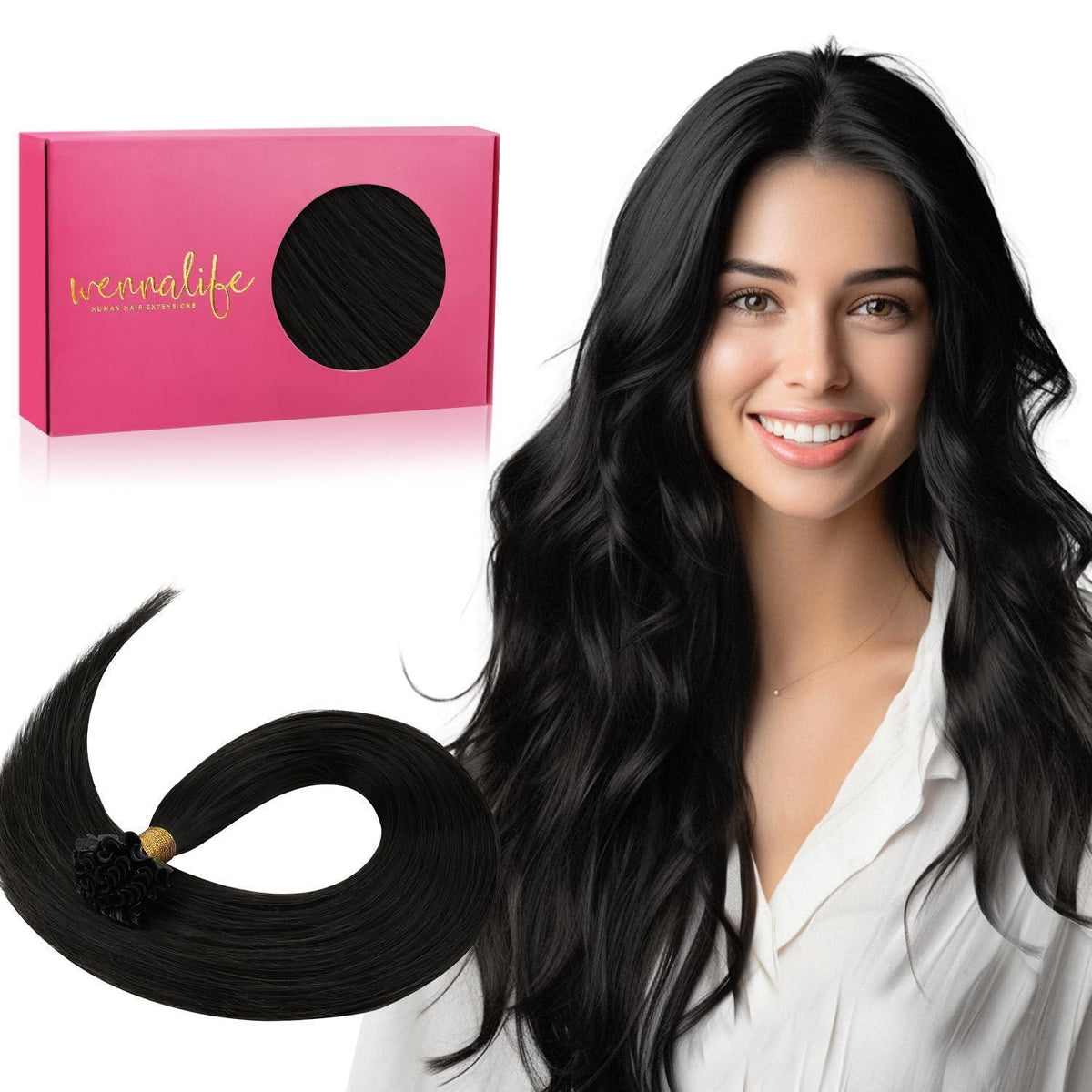 Echthaar Extensions U-Tip Schwarz 60cm - 50g