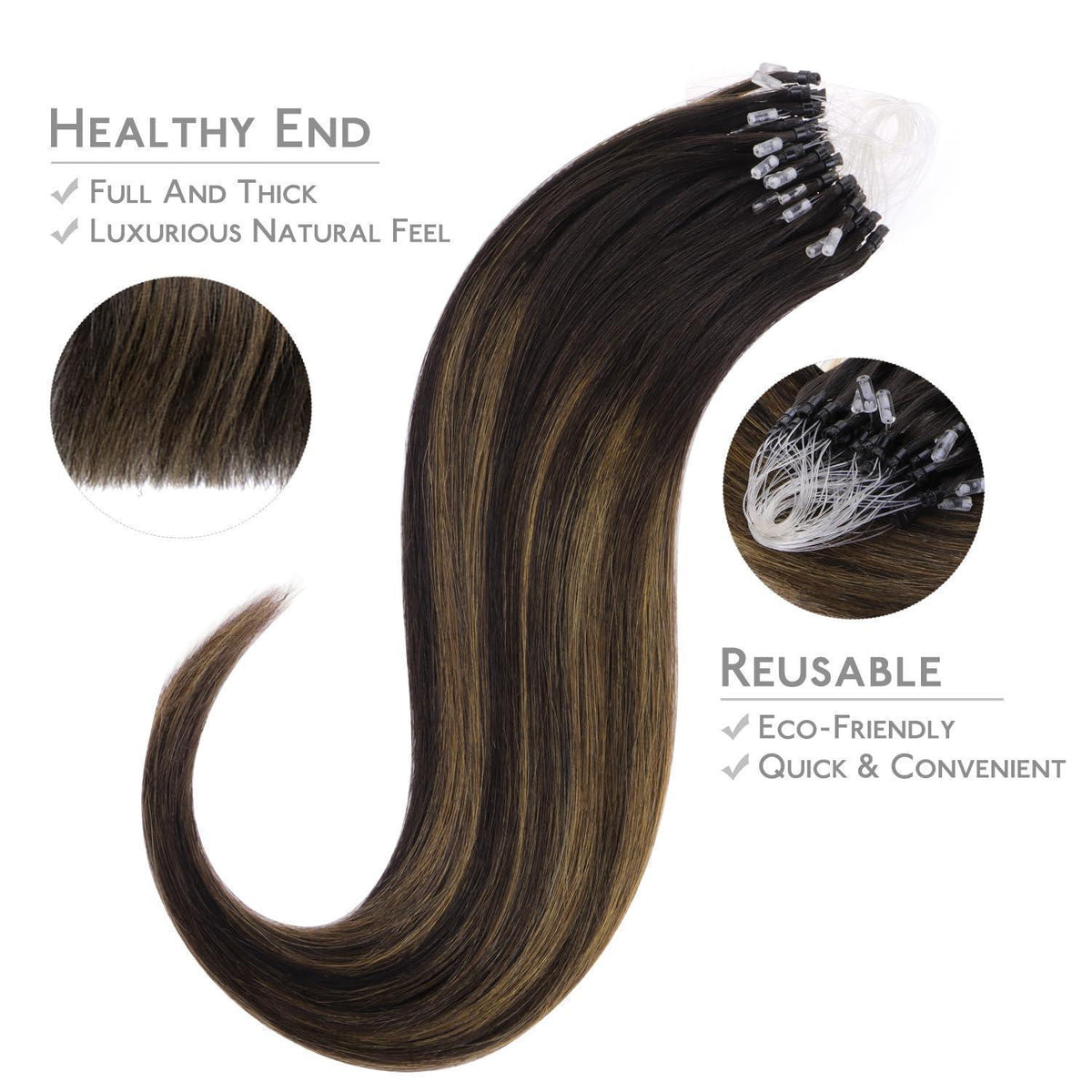 Remy Echthaar Microring Extensions Dunkelbraun-Chestnut