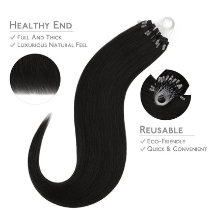 Echthaar Microring Extensions Schwarz 60cm