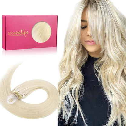 Echthaar Microring Extensions Platinblond 40cm