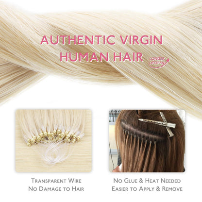 Echthaar Microring Extensions Platinblond 40cm