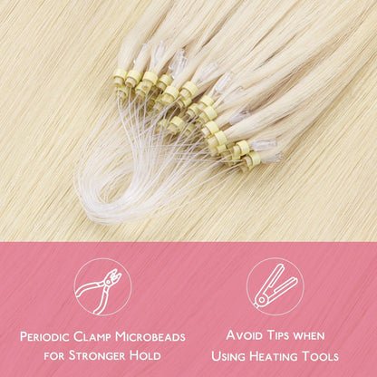 Remy Echthaar Microring Extensions Platinblond 60cm