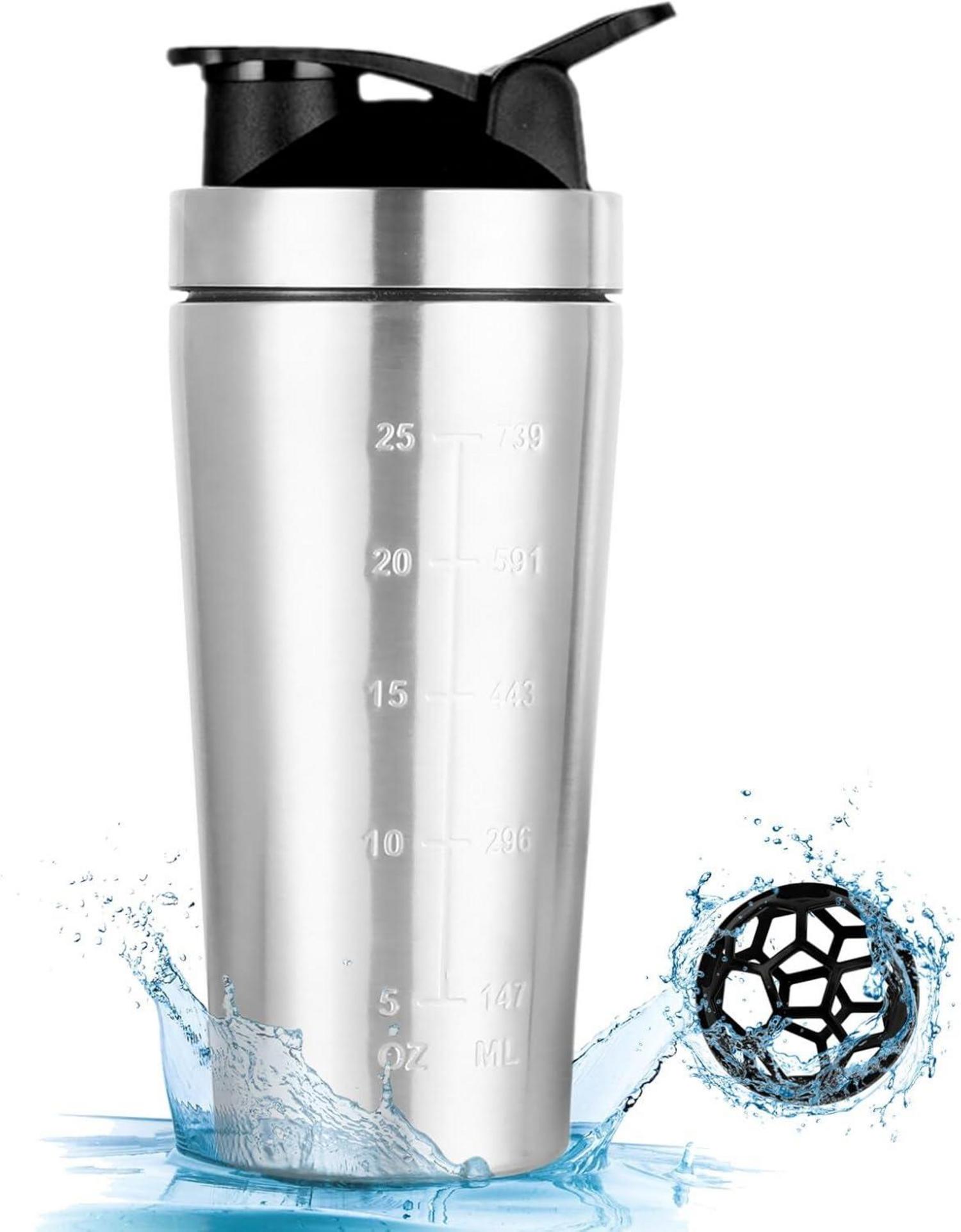 Protein Shaker Edelstahl 750ML Silber BPA-frei Auslaufsicher Ideal für