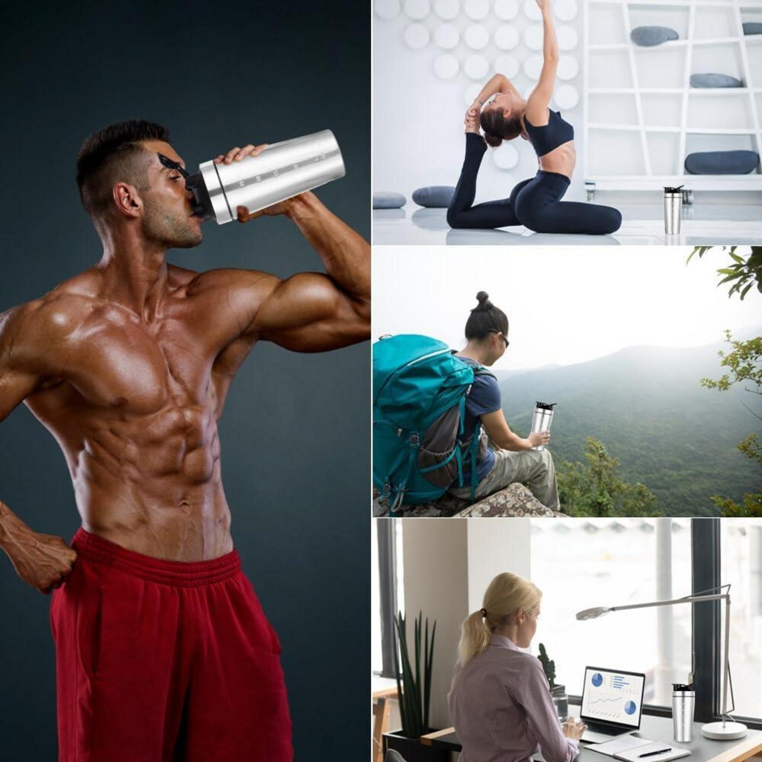 Protein Shaker Edelstahl 750ML Silber BPA-frei Auslaufsicher Ideal für