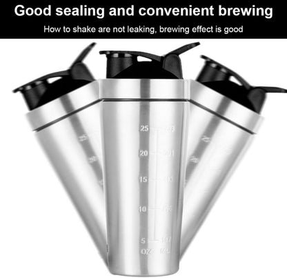Protein Shaker Edelstahl 750ml Silber Auslaufsicher BPA-frei Fitness Yoga