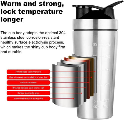 Protein Shaker Edelstahl 750ML Silber BPA-frei Auslaufsicher mit