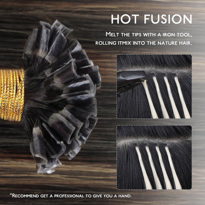Echthaar Extensions U-Tip Balayage Dunkelbraun-Kastanienbraun