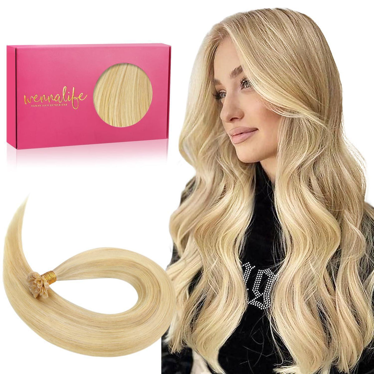 Echthaar Extensions Bonding Hellblond Highlights 50cm
