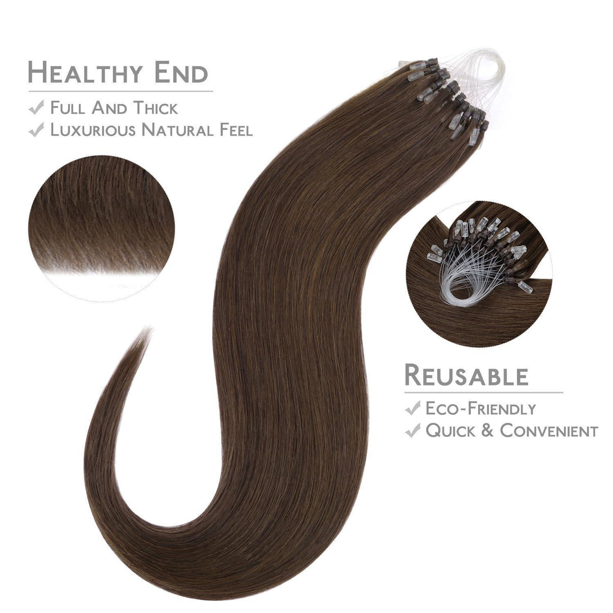 Echthaar Microring Extensions Schokoladenbraun 50g/55cm