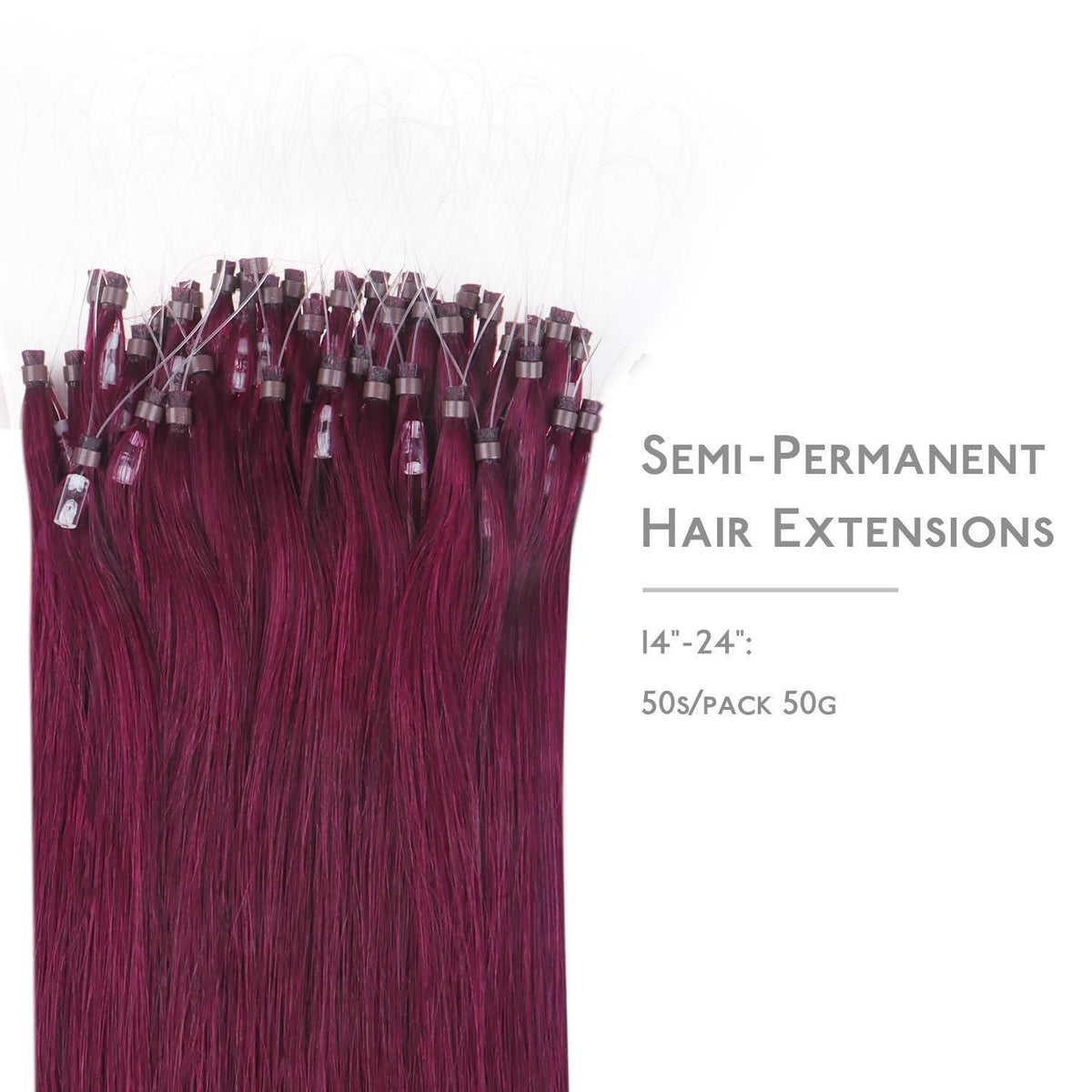 Echthaar Microring Extensions – Hellburgund 45cm
