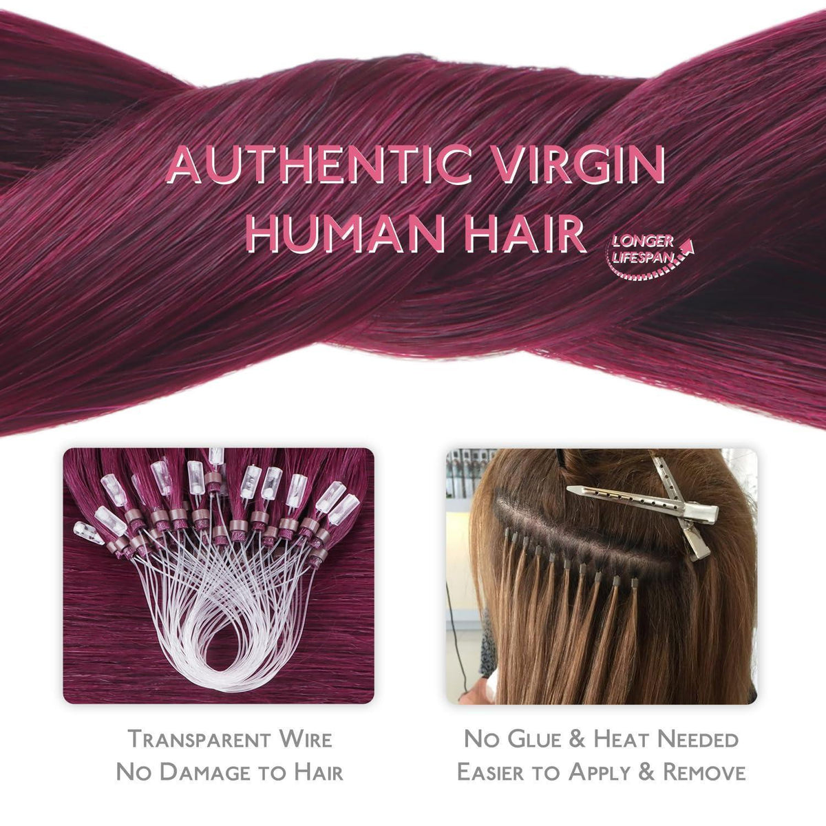 Echthaar Microring Extensions – Hellburgund 45cm