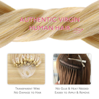 Echthaar Microring Extensions Hellblond Highlights 45cm
