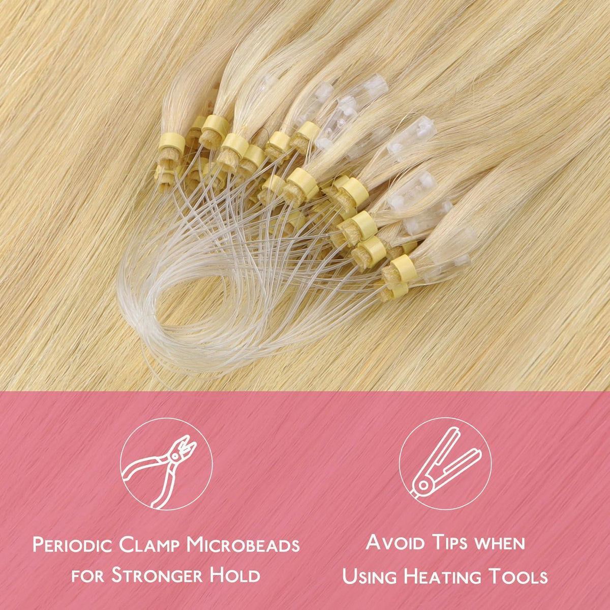 Echthaar Microring Extensions Hellblond Highlights 45cm