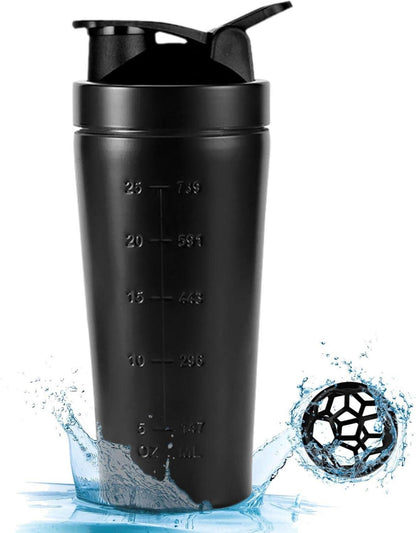 Protein Shaker Edelstahl Schwarz 750ML BPA-frei auslaufsicher