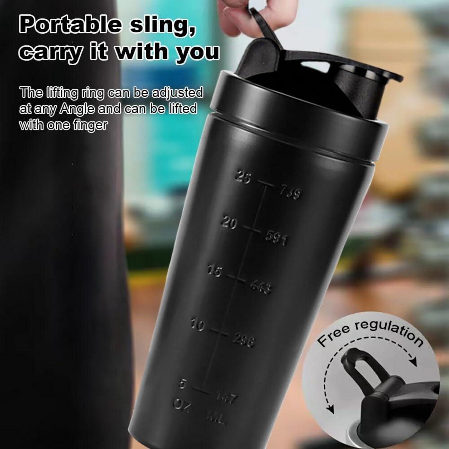 Protein Shaker Edelstahl 750ML Schwarz mit Mischball BPA-frei und