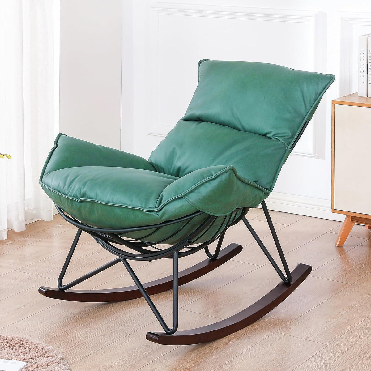 Moderner Schaukelsessel Grün – Bequemer Relaxsessel mit Metallgestell