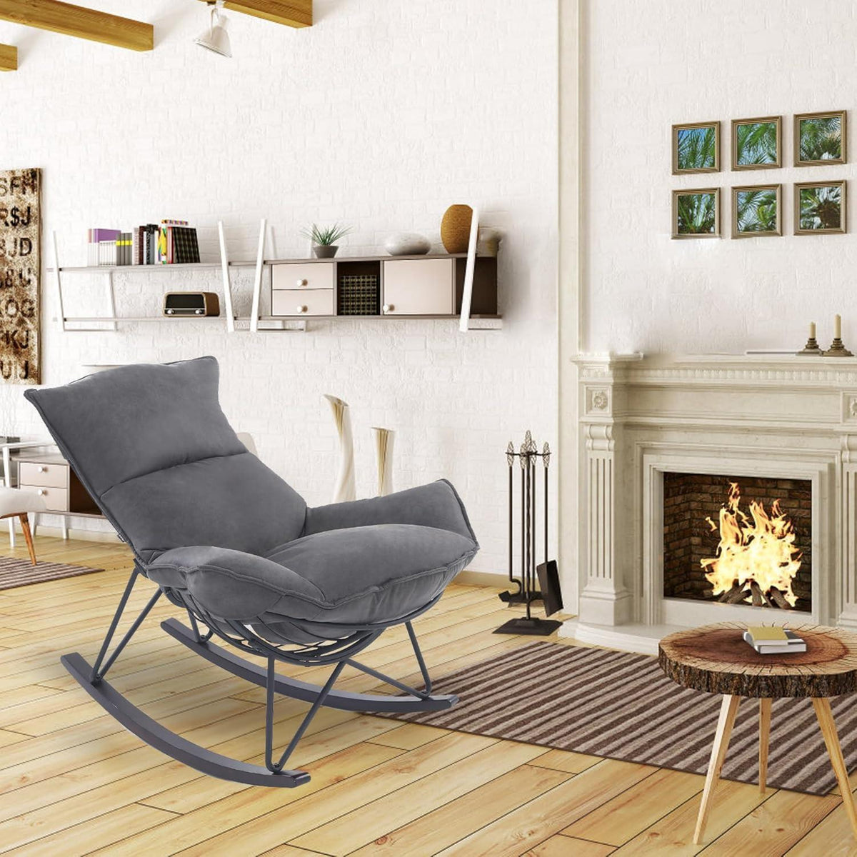 Moderner Schaukelsessel Grau – Bequemer Relaxsessel mit Metallgestell