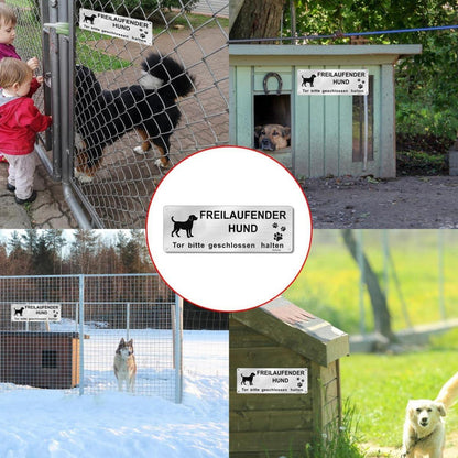 Vorsicht Freilaufender Hund Warnschild Aluminium 25x9cm Selbstklebend