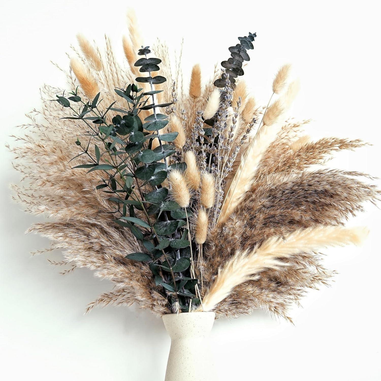 Boho Trockenblumen Set: Pampasgras Lavendel Eukalyptus Deko