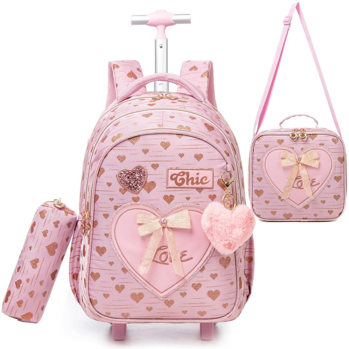 Schulranzen mit Rollen für Mädchen – Rosa Trolley Rucksack
