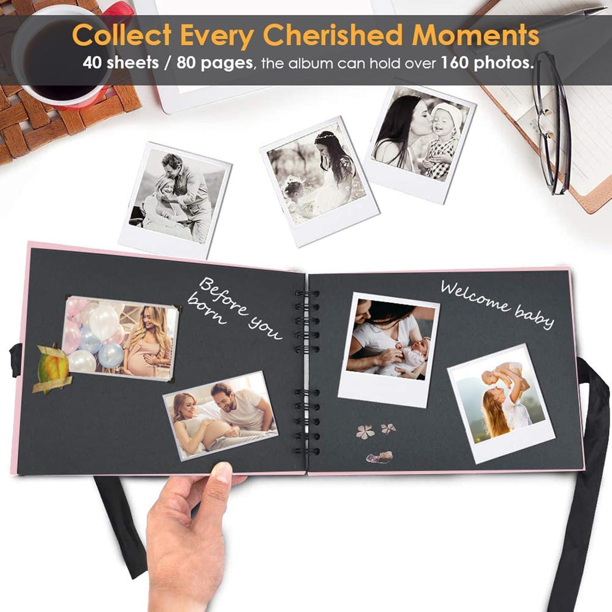 DIY Fotoalbum Rosa 30x21cm mit Zubehör