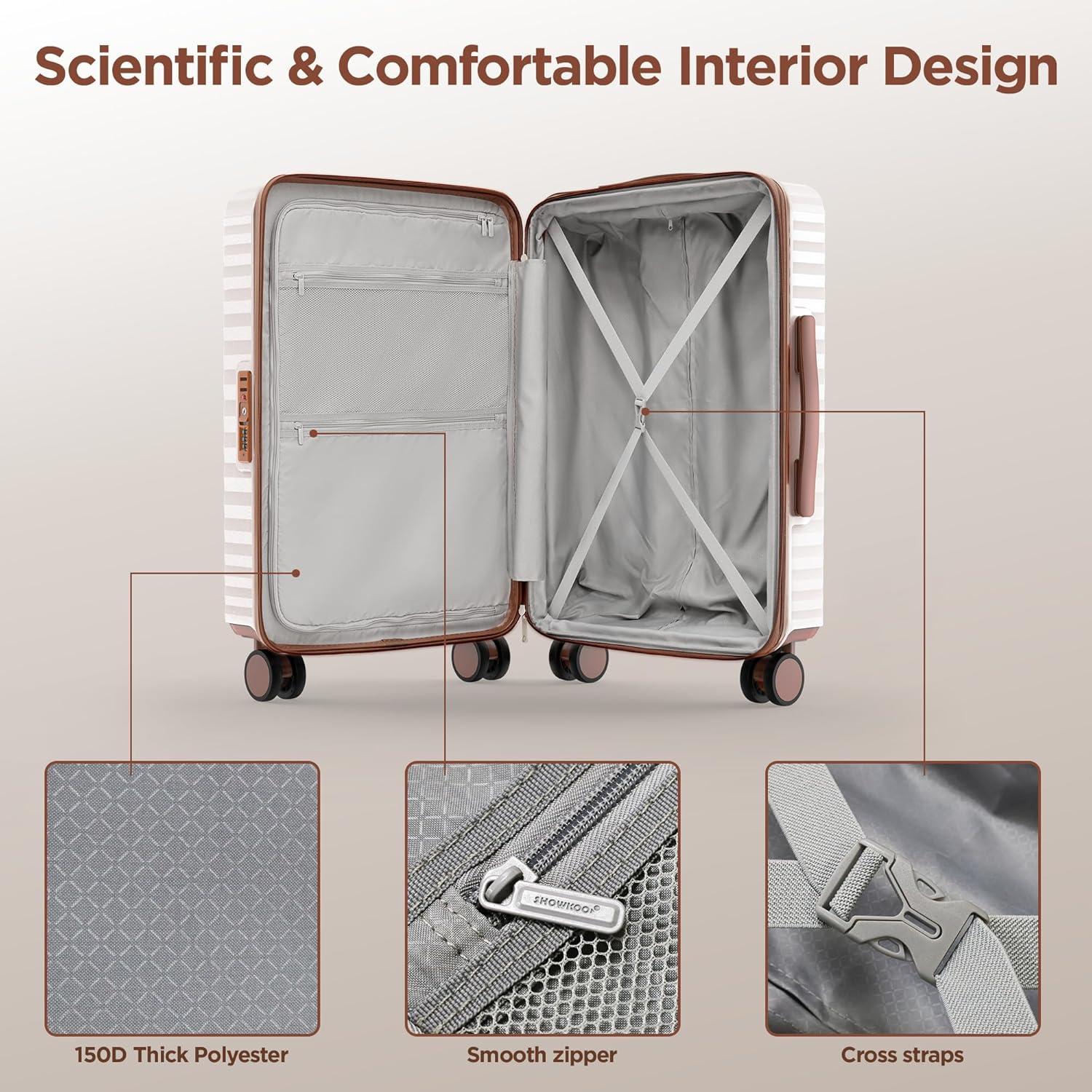 SHOWKOO Reisekoffer Set Hartschale 100% Polycarbonate 3tlg Handgepäck Kulturbeutel