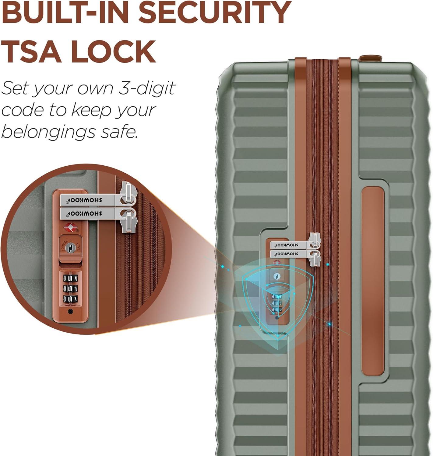 Leichter Hartschalenkoffer 5-teilig, Hellgrün, Polycarbonat, erweiterbar, TSA-Schloss