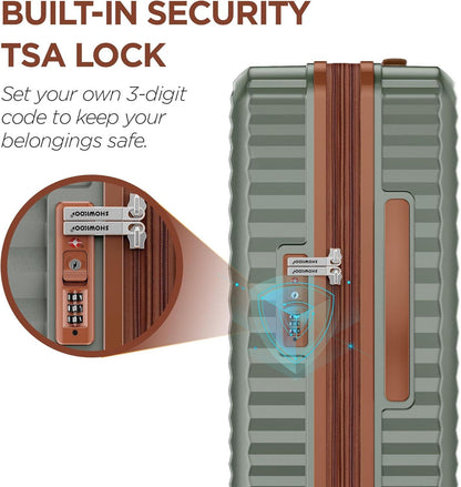 Leichter Hartschalenkoffer 5-teilig, Hellgrün, Polycarbonat, erweiterbar, TSA-Schloss