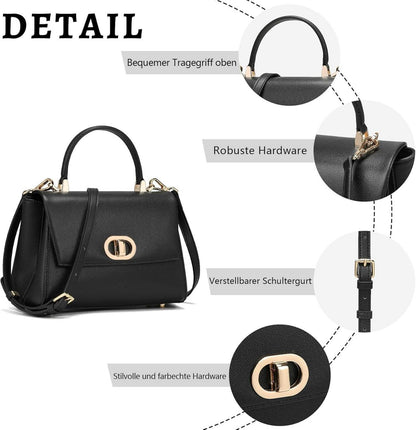 Damen Handtasche Leder Umhängetasche Crossbody Schwarz