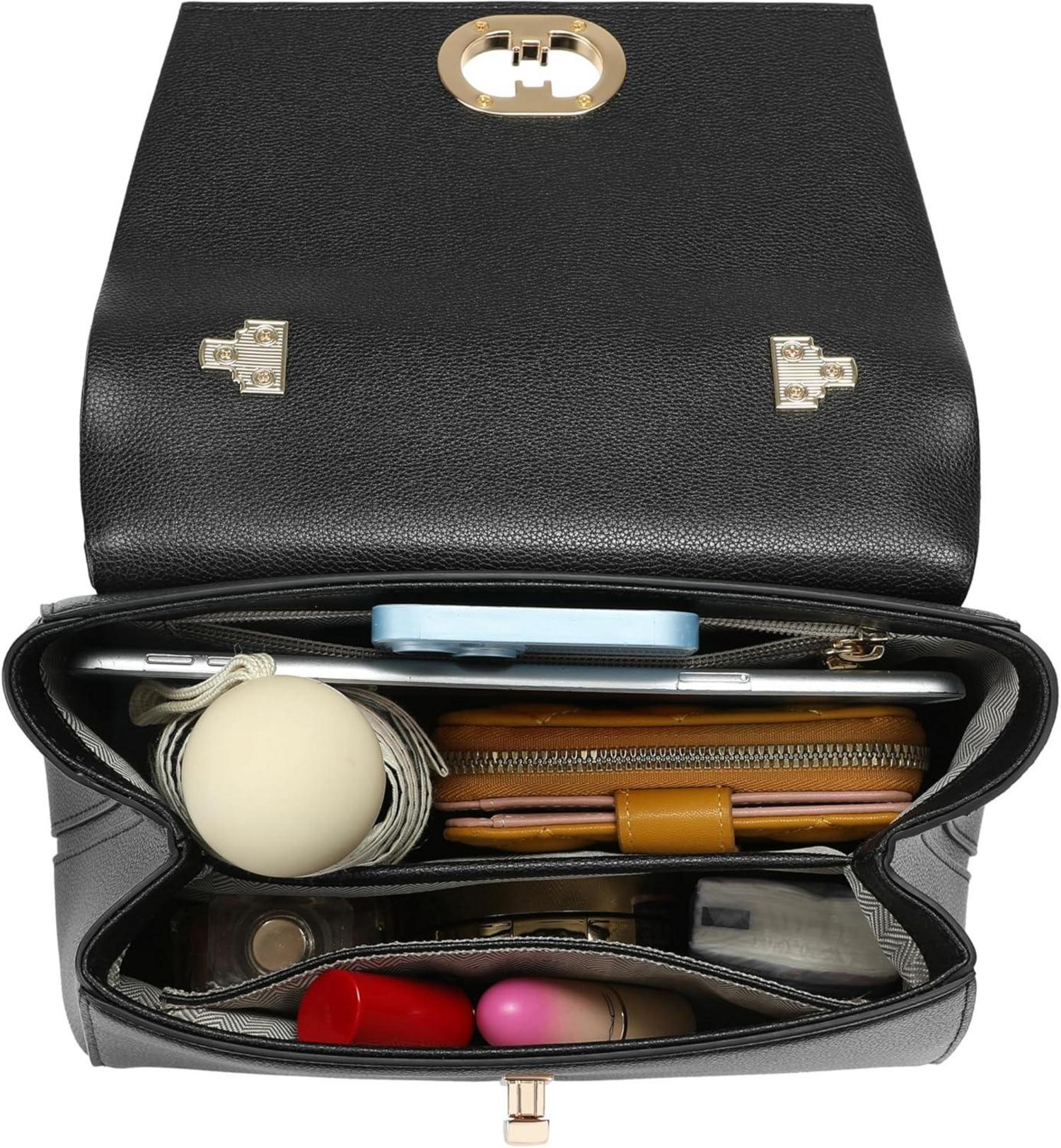 Damen Handtasche Schwarz Leder Umhängetasche abnehmbarer Schultergurt