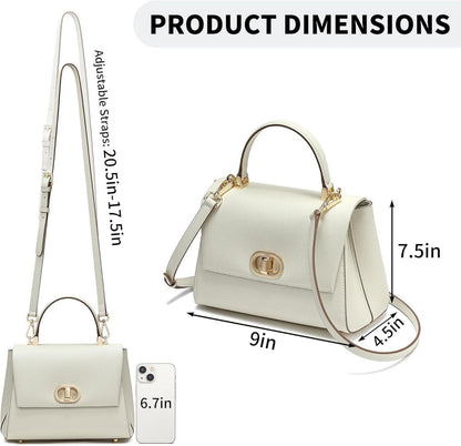 Damen Handtasche Leder Umhängetasche abnehmbarer Schultergurt Beige