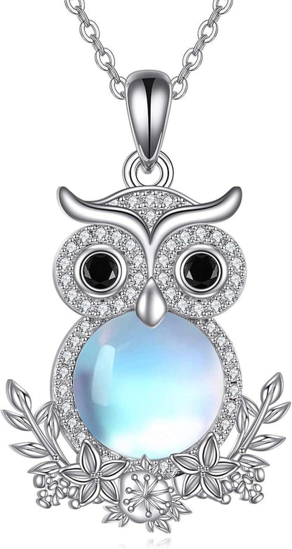 Mondstein Eule Halskette Sterling Silber Anhänger Weihnachten Schmuck
