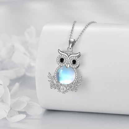 VONALA Eule Halskette Sterling Silber Anhänger Mondstein Schmuck