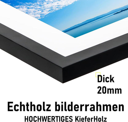 Bilderrahmen 30x40cm Schwarz Echtholz Passepartout Acrylglas