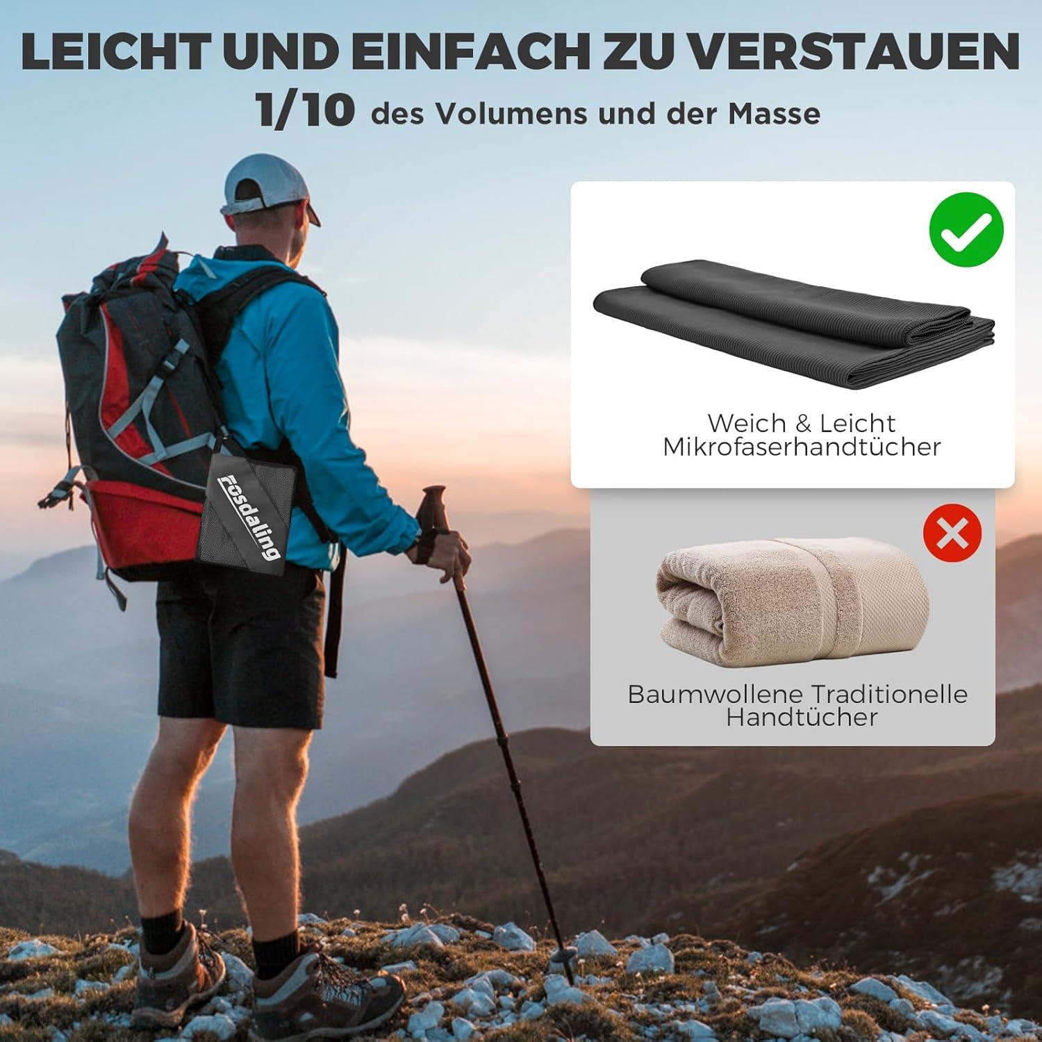 Mikrofaser Handtuch Set 3 Stück: Groß 160x80cm Klein 80x40cm Dunkelgrau