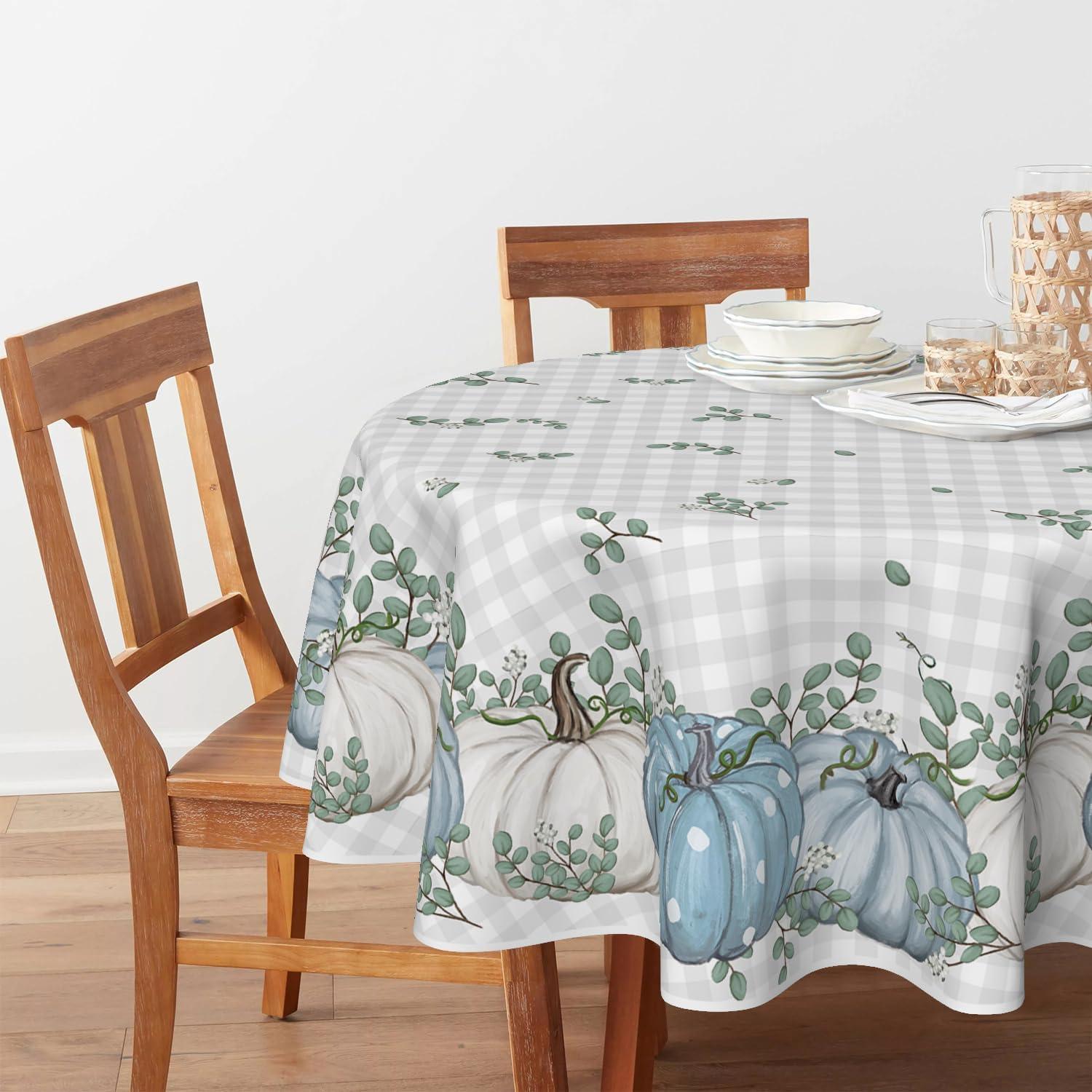 Büffelkarierte Blau Herbst Tischdecke Rund 120 cm Polyester