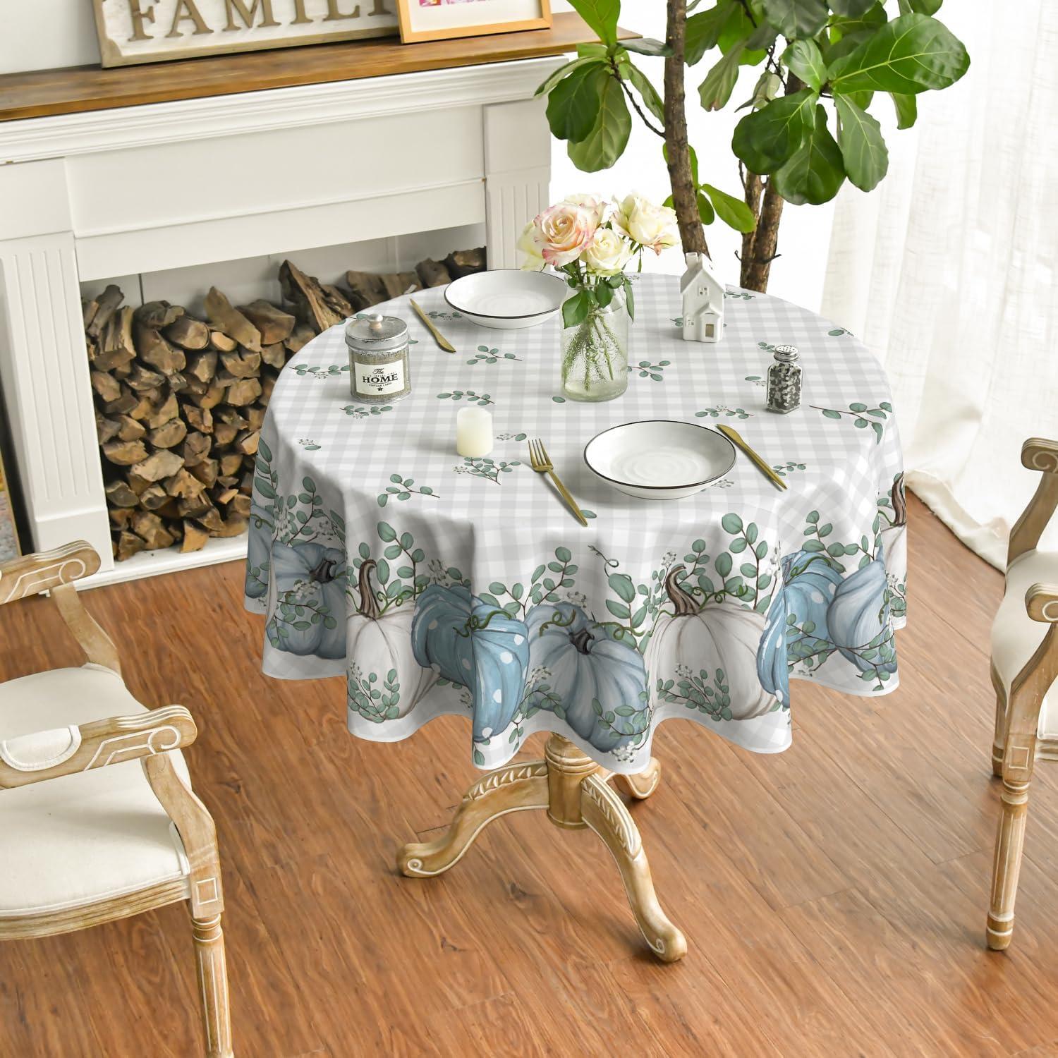 Artoid Mode Blau Büffelkarierte Herbst Tischdecke Rund 120 cm - Polyester - Party Dekor